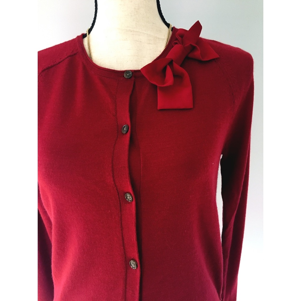 LOFT Red Bow-Accent Cardigan Sweater